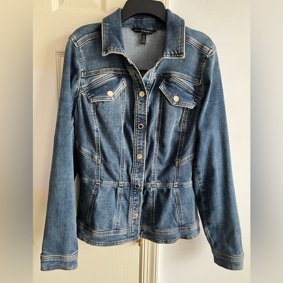 White House black market peplum trucker denim jacket M - Picture 7 of 11